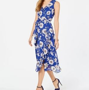 Jessica Howard Blue Floral Wrap Dress V-Neck